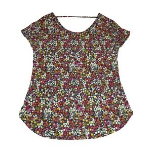 No Boundaries Womens XL Floral Print T-Shirt Strappy Open Back Pocket Top Multi